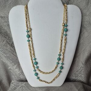 Lia Sophia 3 In 1 Necklaces! Gold and Turquoise colored strands. (J32)